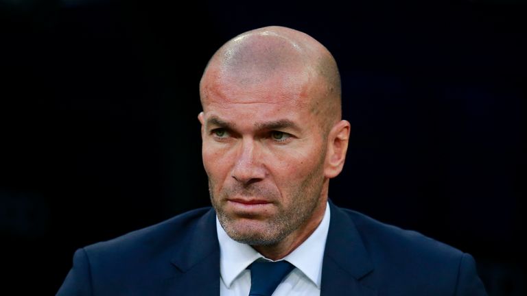 MADRID, SPAIN - SEPTEMBER 21: Coach Zinedine Zidane of Real Madrid CF looks on as he enters to the pitch prior to start the La Liga match between Real Madr