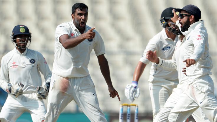 India's Ravichandran Ashwin celebrates another Kiwi wicket