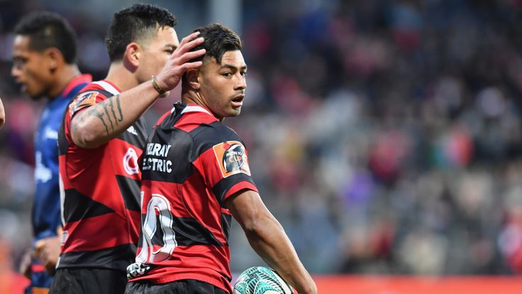 Richie Mounga of Canterbury celebrates scoring a try during the Mitre 10 Cup Premiership Final match between Canter