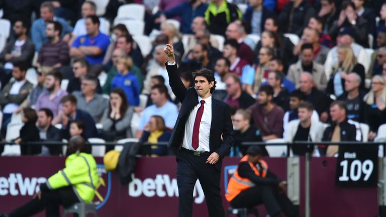 Middlesbrough's Spanish manager Aitor Karanka gestures from the touchline at the London Stadium