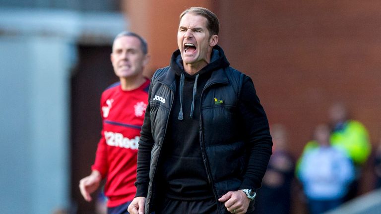 Partick Thistle manager Alan Archibald issues instructions, with Rangers assistant manager David Weir in background