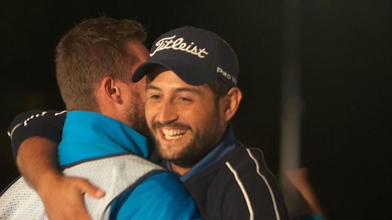 Alexander Levy victory celeb, Hero Challenge, British Masters (screengrab)