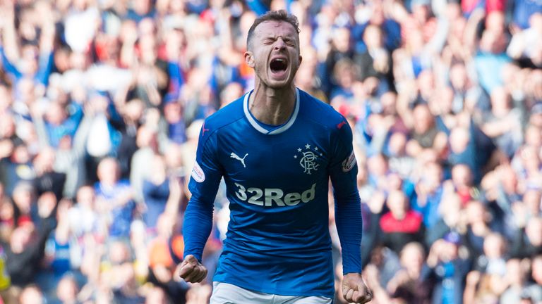Rangers midfielder Andy Halliday celebrates his goal against Partick Thistle in the Scottish Premiership