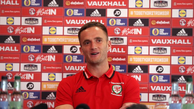 Wales' Andy King during the press conference at the Vale Resort, Hensol.