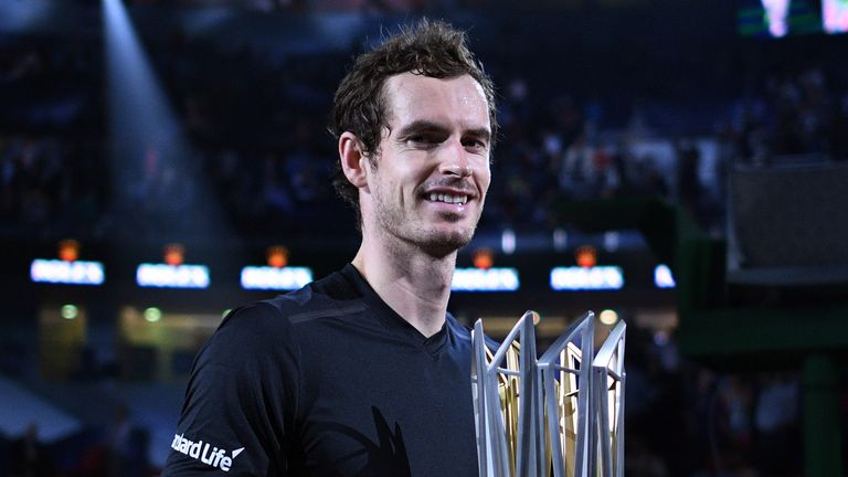 Andy Murray with the trophy after winning the Shanghai Masters