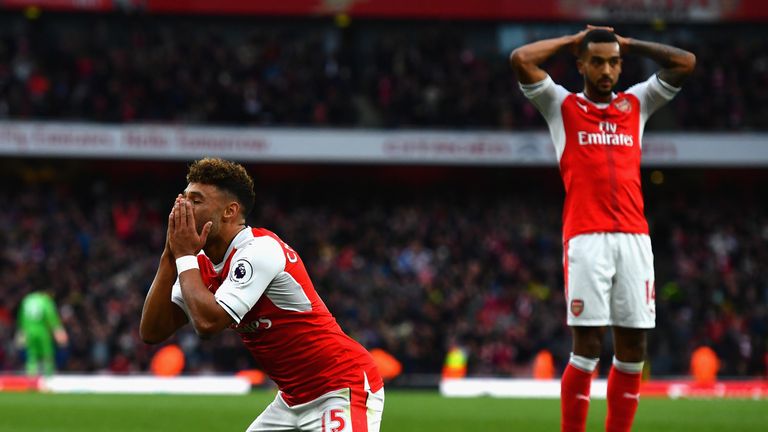 Alex Oxlade-Chamberlain reacts to Arsenal having a goal disallowed 