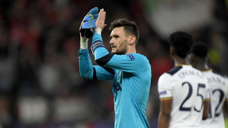 Hugo Lloris applauds Spurs fans after the 0-0 draw at Bayer Leverkusen