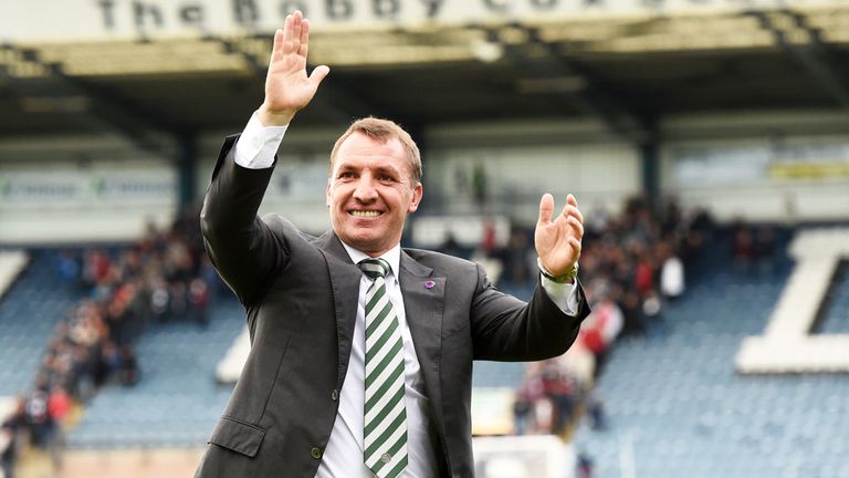 Celtic boss Brendan Rodgers celebrates after the win over Dundee