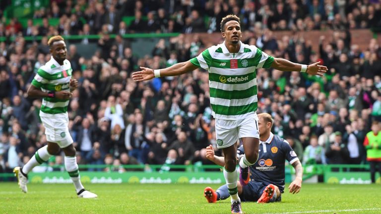 Scott Sinclair celebrates opening the scoring for Celtic against Motherwell