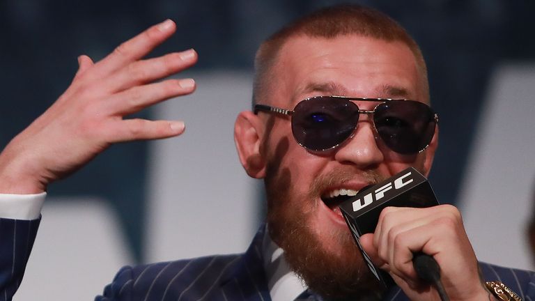 NEW YORK, NY - SEPTEMBER 27:  Conor McGregor addresses the media at the UFC 205 press conference at The Theater at Madison Square Garden on September 27, 2