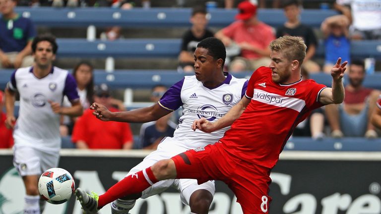 Orlando City's Cristian Higuita - seen battling with Chicago Fire's Michael de Leeuw - has helped Kaka thrive further forward