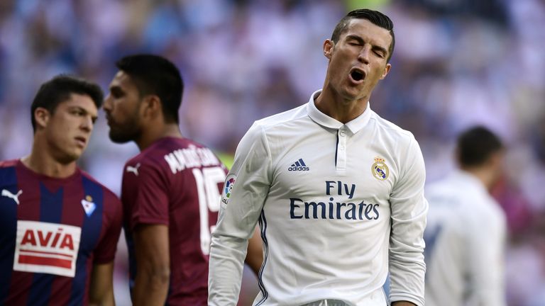 Real Madrid forward Cristiano Ronaldo shows his frustration