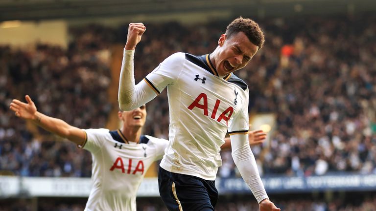Dele Alli celebrates scoring Tottenham's second goal at White Hart Lane