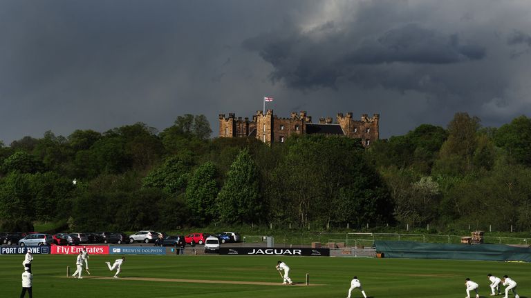 CHESTER-LE-STREET, ENGLAND - MAY 22:  A general view of the Emirates Riverside with Lumley Castle in the background action during day one of the LV County 