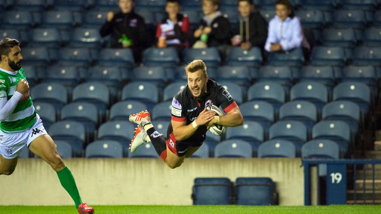 Tom Brown scores Ediburgh's fifth try in an emphatic win at Murrayfield