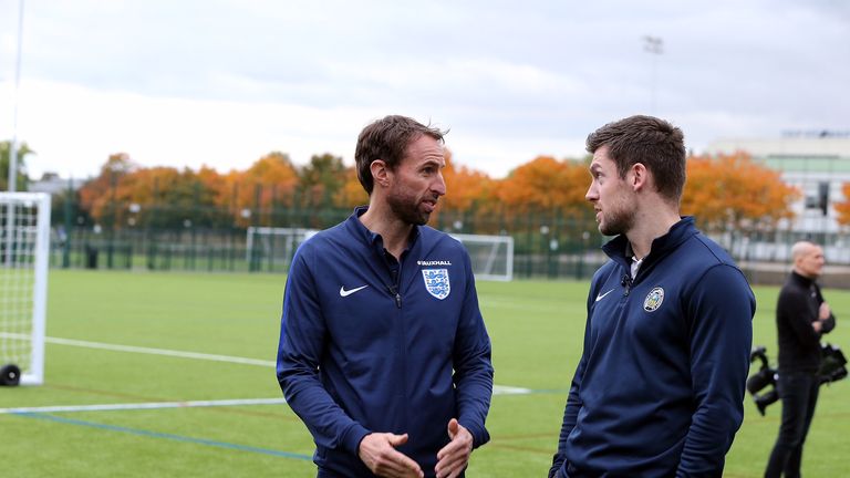 Gareth Southgate (l) chats to Jack Matthews, the County Development Manager of the Sheffield FA