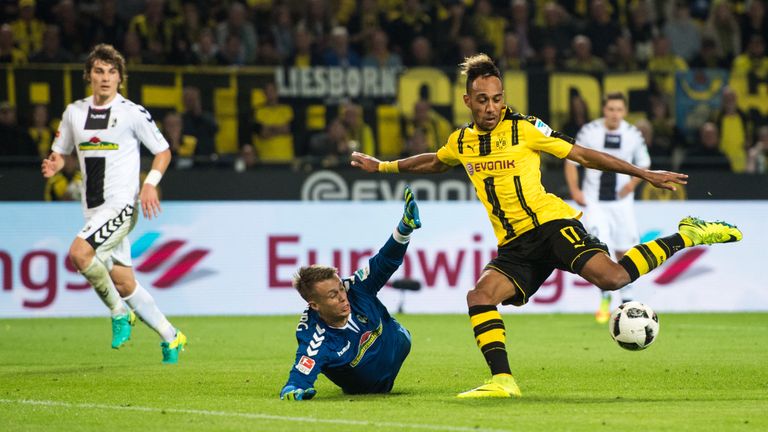 Pierre-Emerick Aubameyang in action for Dortmund against Freiburg