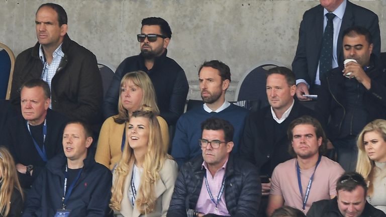 Gareth Southgate watches the game from the stands ahead of naming his first England squad