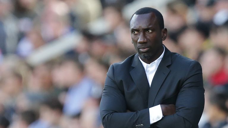 Queens Park Rangers manager Jimmy Floyd Hasselbaink reacts on the touchline during the Sky Bet Championship match between Fulham and QPR, October 1