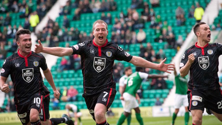 David Clarkson celebrates scoring the goal which sent St Mirren into the last eight of the IRN-BRU Cup at Hibernian's expense