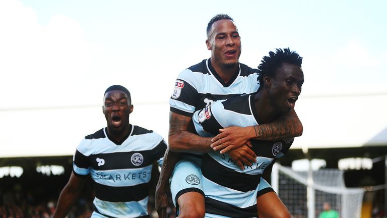 Idrissa Sylla of Queens Park Rangers celebrates scoring the winner against Fulham