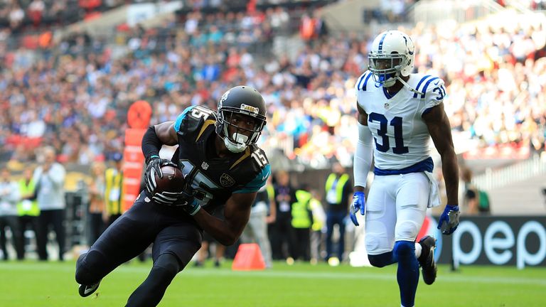 LONDON, ENGLAND - OCTOBER 02:  Allen Robinson of Jacksonville scores a touchdown during the NFL International Series match between Indianapolis Colts and J
