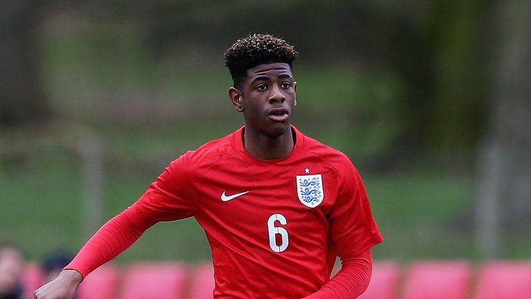 BURTON-UPON-TRENT, ENGLAND - FEBRUARY 21:  Jonathan Panzo of England in action during the U16s International Friendly match between England U16 and Italy U
