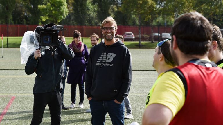 Liverpool manager Jurgen Klopp takes part in a training session at the Liverpool academy for the Seeing is Believing charity
