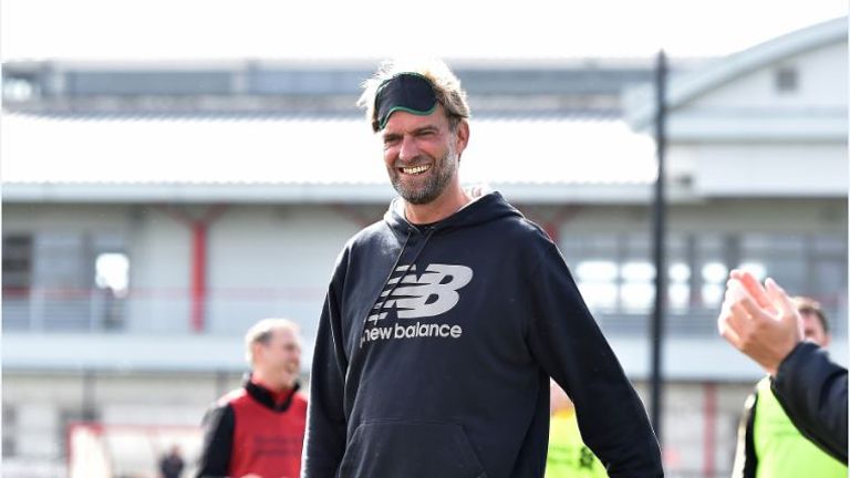Liverpool manager Jurgen Klopp takes part in a training session at the Liverpool academy to raise awareness for the Seeing is Believing charity