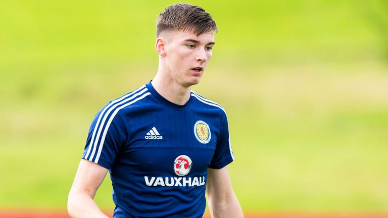 Celtic defender Kieran Tierney training with Scoitland