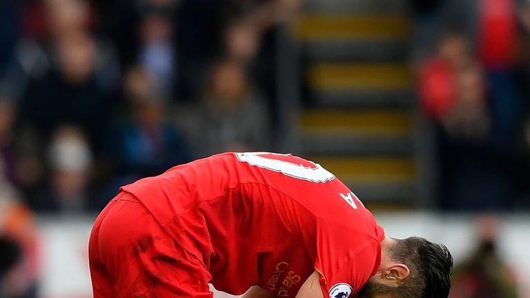 Adam Lallana was forced off before the break with injury