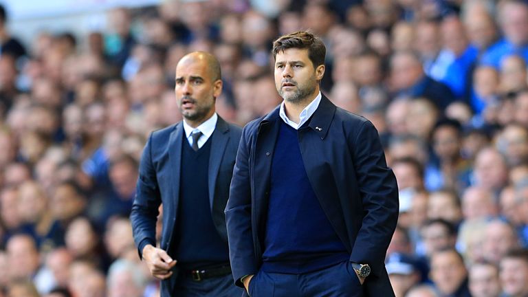 Pep Guardiola and Mauricio Pochettino on the touchline at White Hart Lane