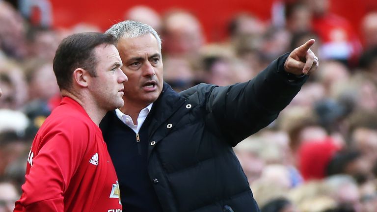 Jose Mourinho gives instructions to Wayne Rooney before coming on as a substitute
