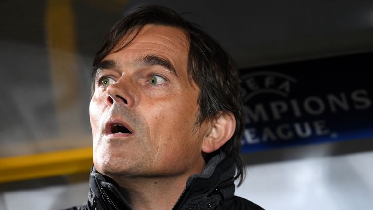 PSV Eindhoven's Dutch coach Phillip Cocu reacts during the Champions League group D football match between Rostov and PSV Eindhoven in Rostov on September 