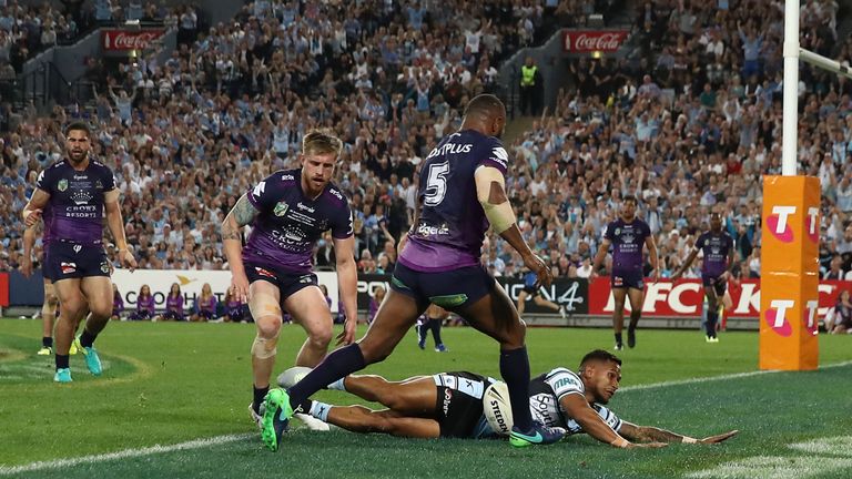 Ben Barba scores the first try of the 2016 NRL Grand Final