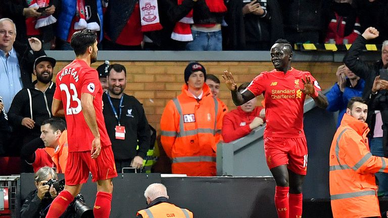 Liverpool's Sadio Mane celebrates scoring his side's first goal of the game 