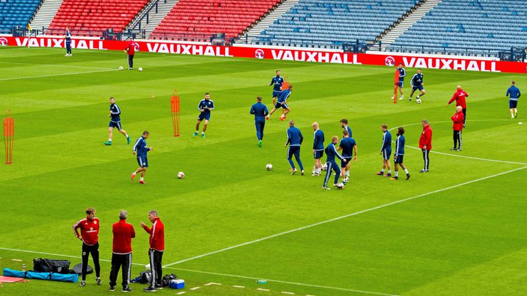 Scotland's players prepare for Lithuania at a Friday training session at Hampden