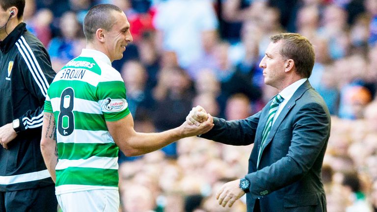 Celtic skipper Scott Brown and Brendan Rodgers during a recent Premiership win over Glasgow neighbours Rangers