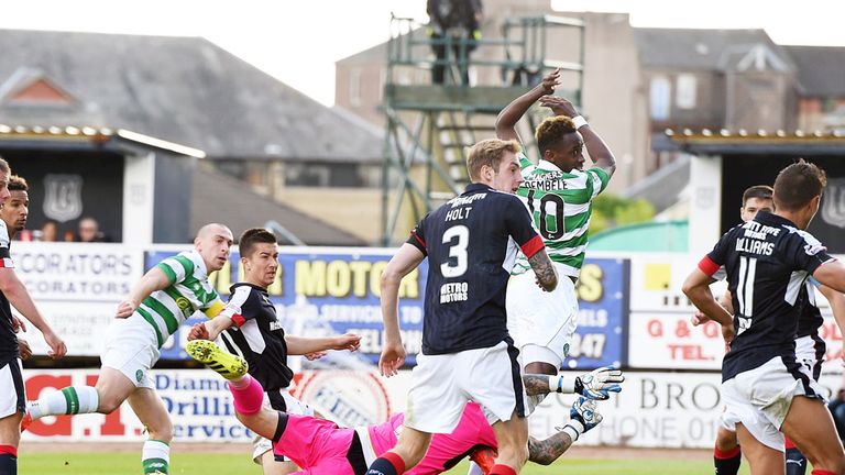 Celtic skipper Scott Brown scores the only goal of the game