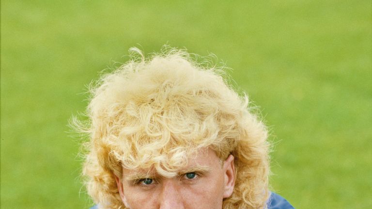 Portsmouth player Scott McGarvey sporting a popular haircut for the period pictured at a pre season photo call circa 1984