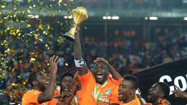 Yaya Toure celebrates after the Ivory Coast won last year's Africa Cup of Nations