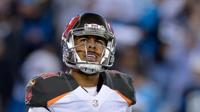 CHARLOTTE, NC - OCTOBER 10:  Roberto Aguayo #19 of the Tampa Bay Buccaneers reacts after missinf a field goal against the Carolina Panthers during the game