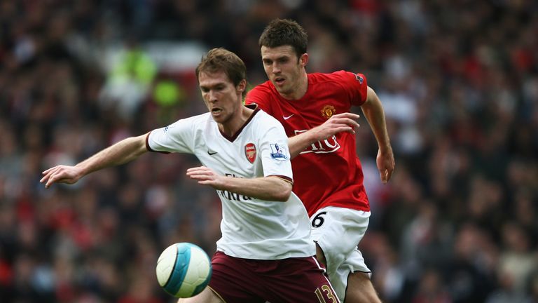 Alex Hleb, pictured with Manchester United's Michael Carrick, left Arsenal in 2008