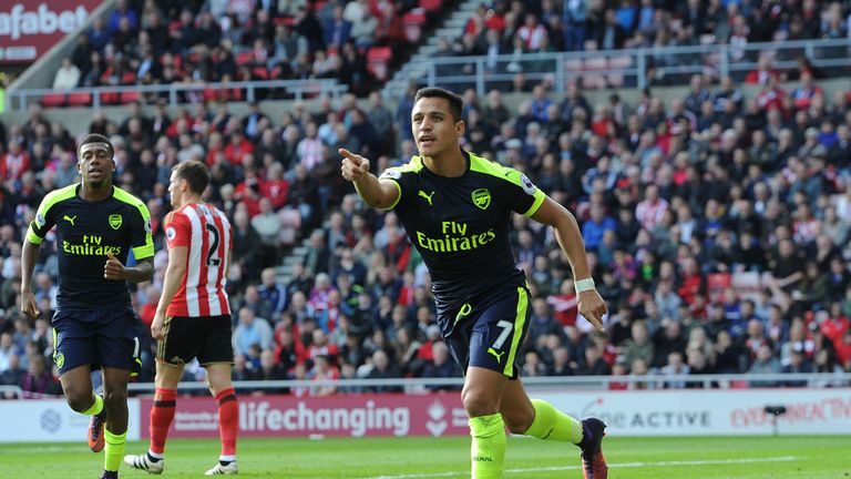 Alexis Sanchez celebrates after opening the scoring for Arsenal at Sunderland