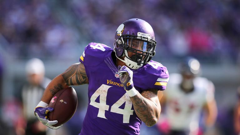 Matt Asiata of the Minnesota Vikings in action against the Houston Texans