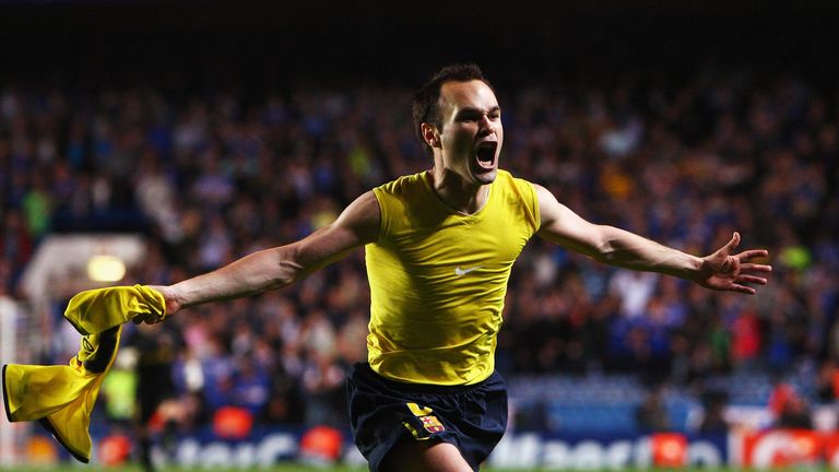 Andres Iniesta celebrates after scoring against Chelsea in the 2009 semi-final