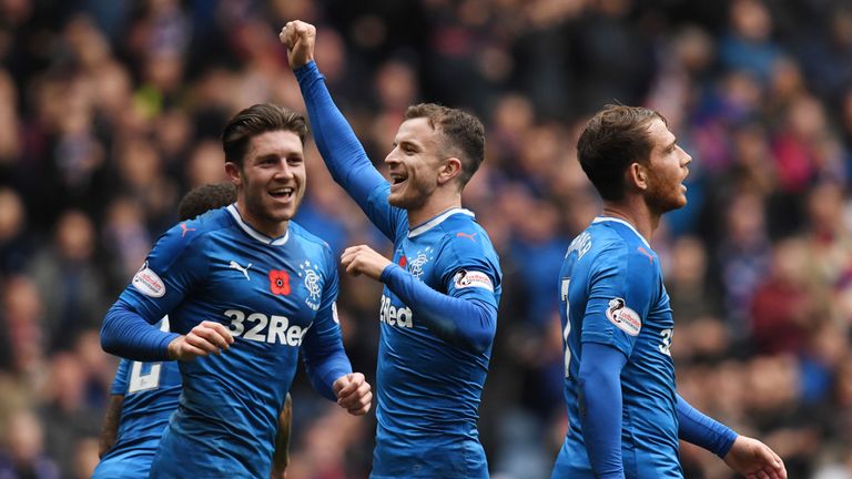 Rangers' Andy Halliday celebrates having scored his side's second goal against Kilmarnock