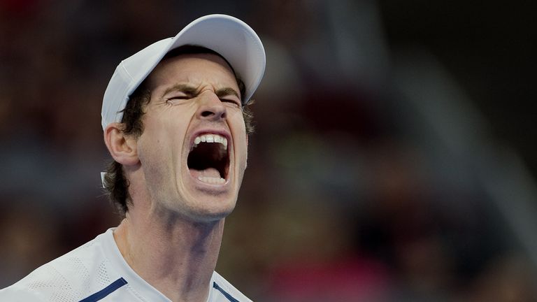 Andy Murray celebrates winning a point against Grigor Dimitrov in their men's singles final match of the China Open