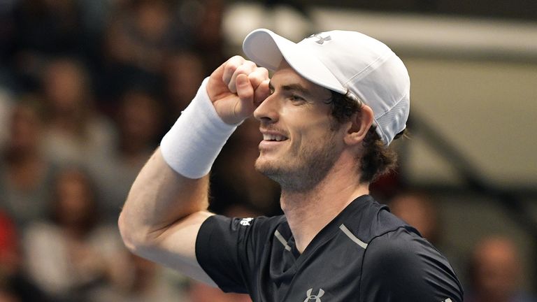 Andy Murray of Great Britain reacts after the final match against Jo-Wilfried Tsonga of France at the ATP Erste Bank Open Tennis tournament in Vienna