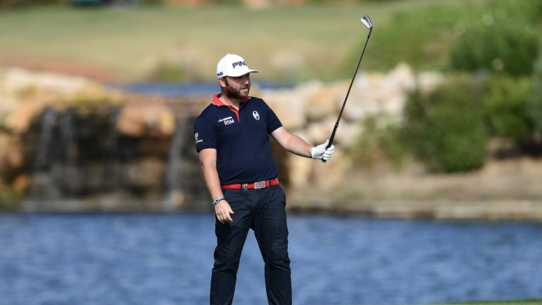 Andy Sullivan of England reacts during day three of the Portugal Masters at Victoria Clube de Golfe